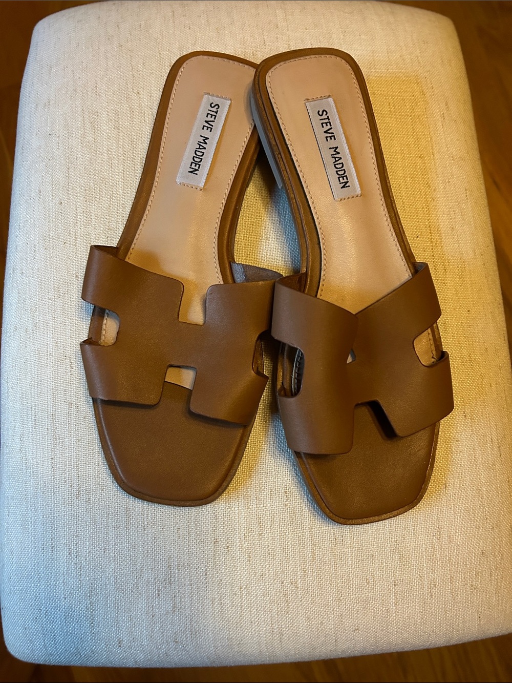 Steve Madden Women's Cognac Brown Cutout Slide Sandals